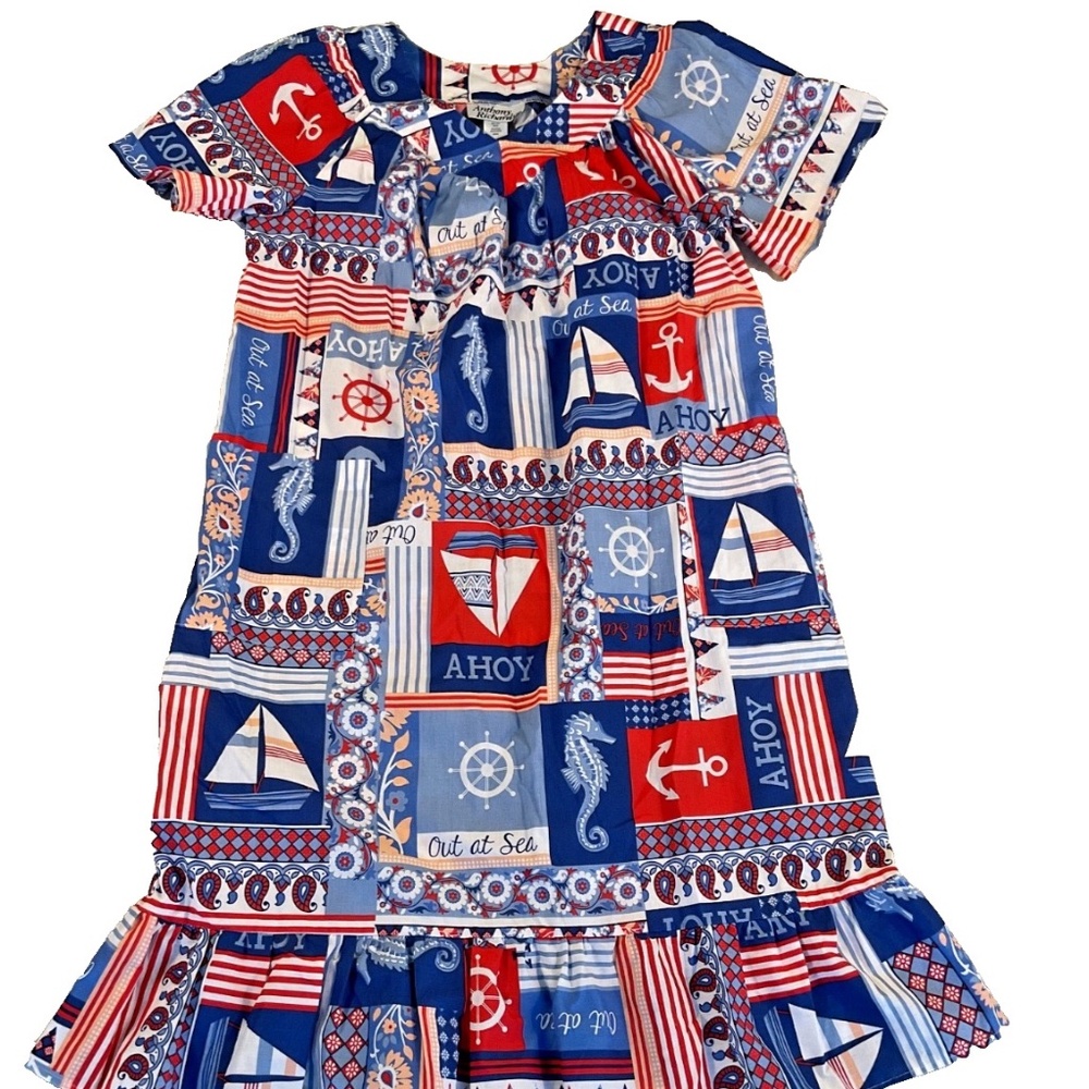 Vtg Sz L Anthony Richards Nautical Beach Theme Duster Housecoat Robe Patio Dress